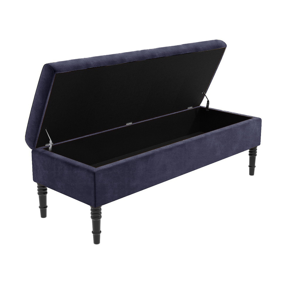 image 1 of 137cm Safar Plain Ottoman Storage Bench -Naples Shoes Bench with Black Turned Wooden Legs - Charcoal Upholstery Footstool Storage