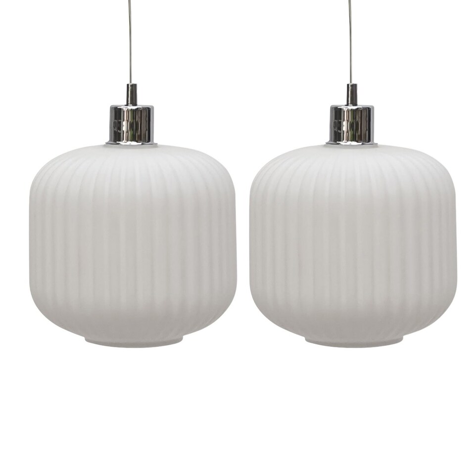 image 1 of Set of 2 Bento - White Ribbed Glass Easy Fit Pendant Shades | White | Medium | 2