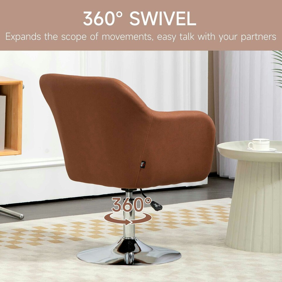 image 1 of HOMCOM Stylish Retro Swivel Tub Chair Steel Frame Cushion Seat Dark Brown