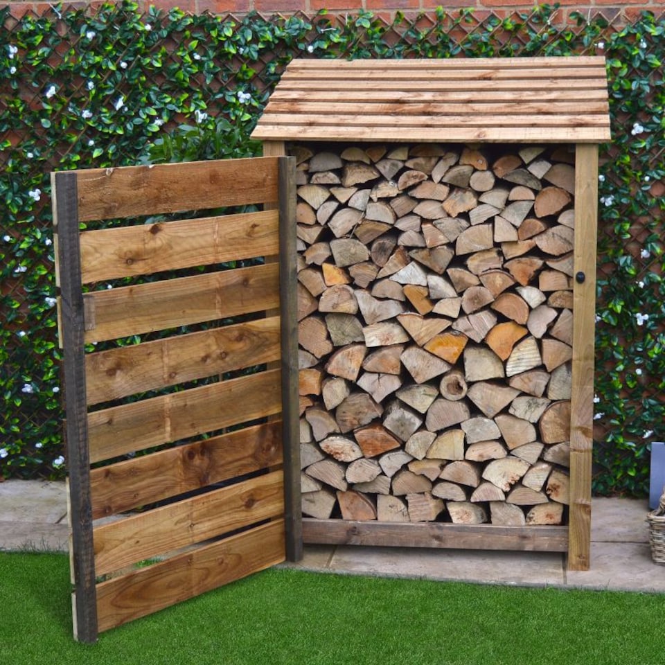 image 1 of Greetham 6ft Log Store with Doors - L80 x W123 x H181 cm - Rustic Brown
