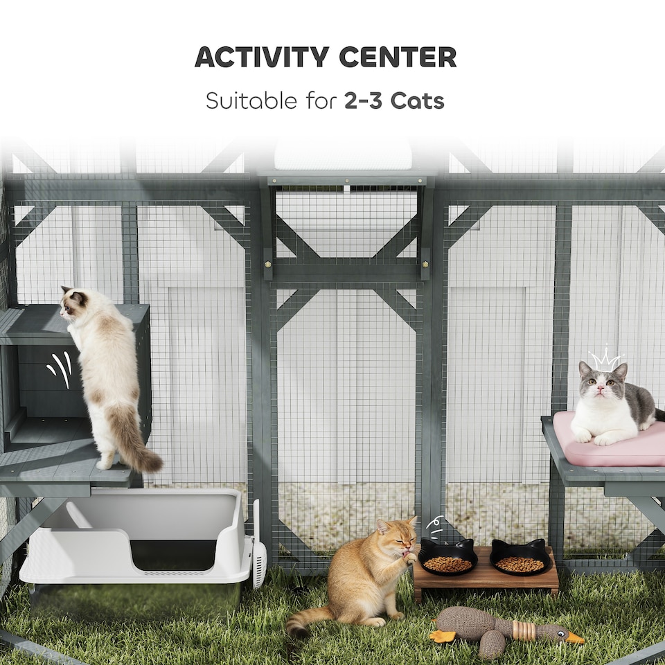 image 1 of PawHut Walk-in Catio, Outdoor Cat Enclosure with 4 Jumping Platforms, Condo and Waterproof Cover, Outdoor Indoor Large Cat House for 2-3 Kittens ,Grey