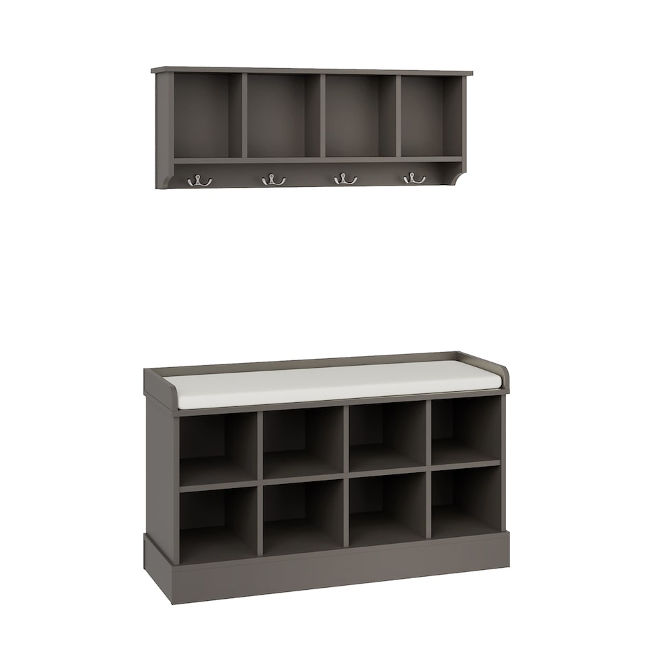 image 1 of Kempton Shoe Bench & Wall Rack | Grey | Grey
