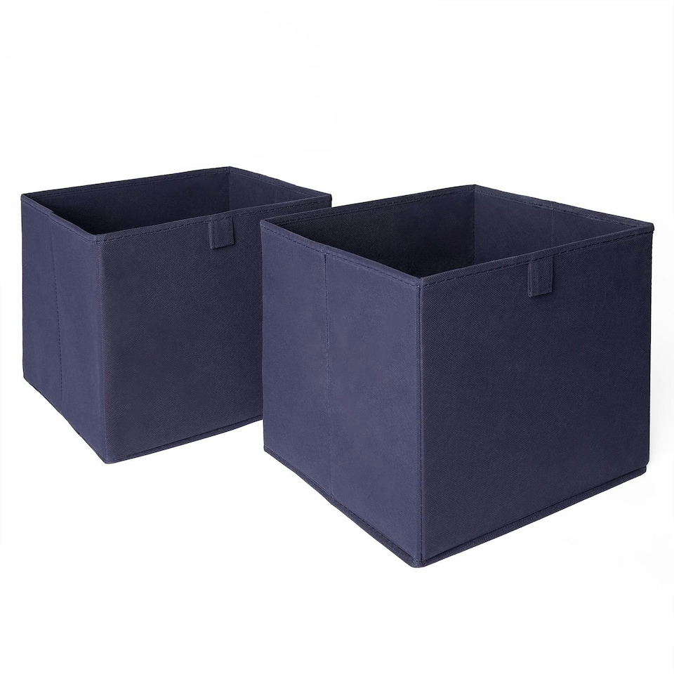 image 1 of OHS 2 x Plain Folding Storage Cube Boxes, 27x27cm - Navy Blue