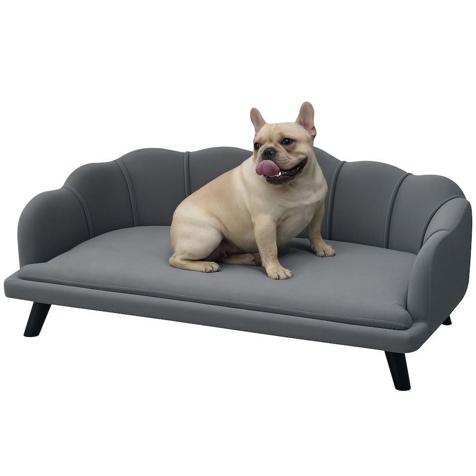 image 1 of PawHut Dog Sofa, Pet Couch Bed for Medium, Large Dogs w/ Legs, Cushion - Grey