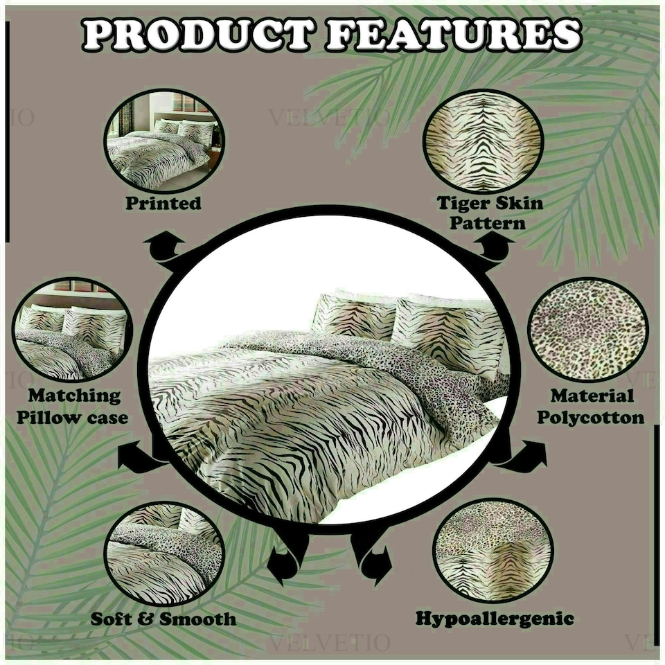 image 1 of Tiger Skin Printed Duvet Cover Set Reversible Polycotton Beddings Brown | Single