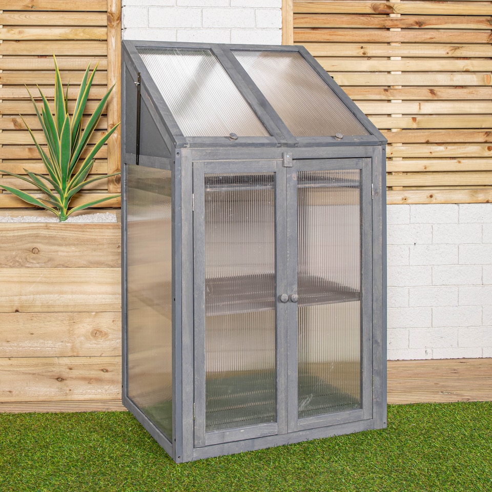 image 1 of Samuel Alexander Wooden Mini Greenhouse Cold Frame - Small Greenhouse Grey H120 x W69 x D49cm