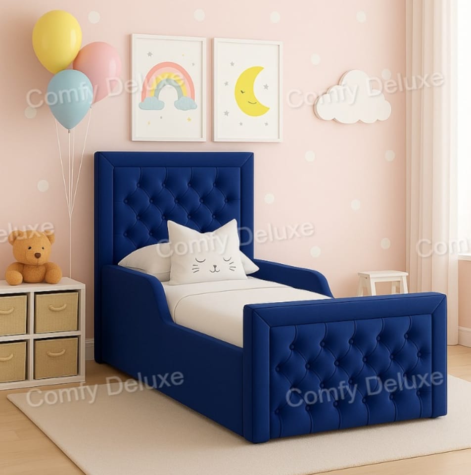 image 1 of Children's 4ft Blue Plush Velvet Bed Frame