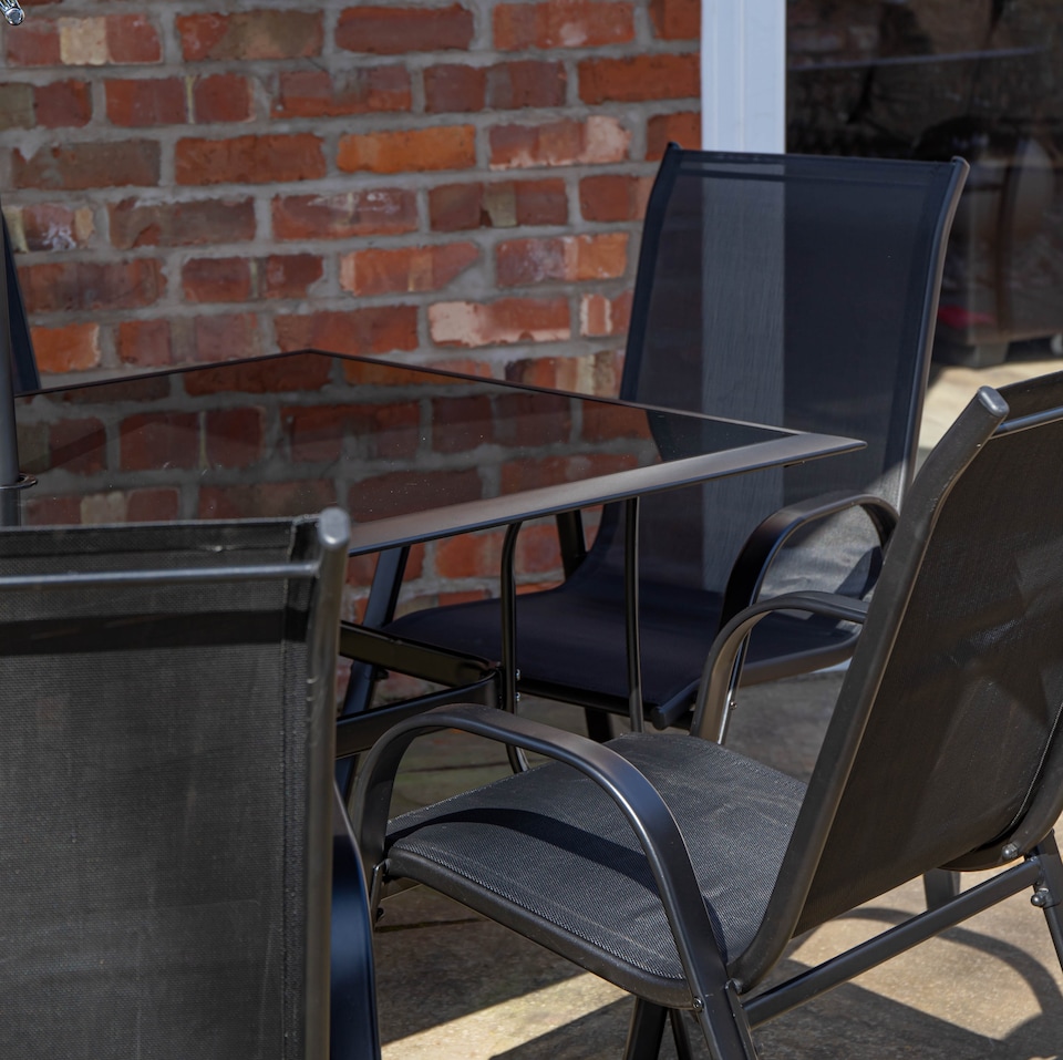 image 1 of Outdoor 6 Person Rectangular Glass Top Garden Patio Dining Table Chairs Set