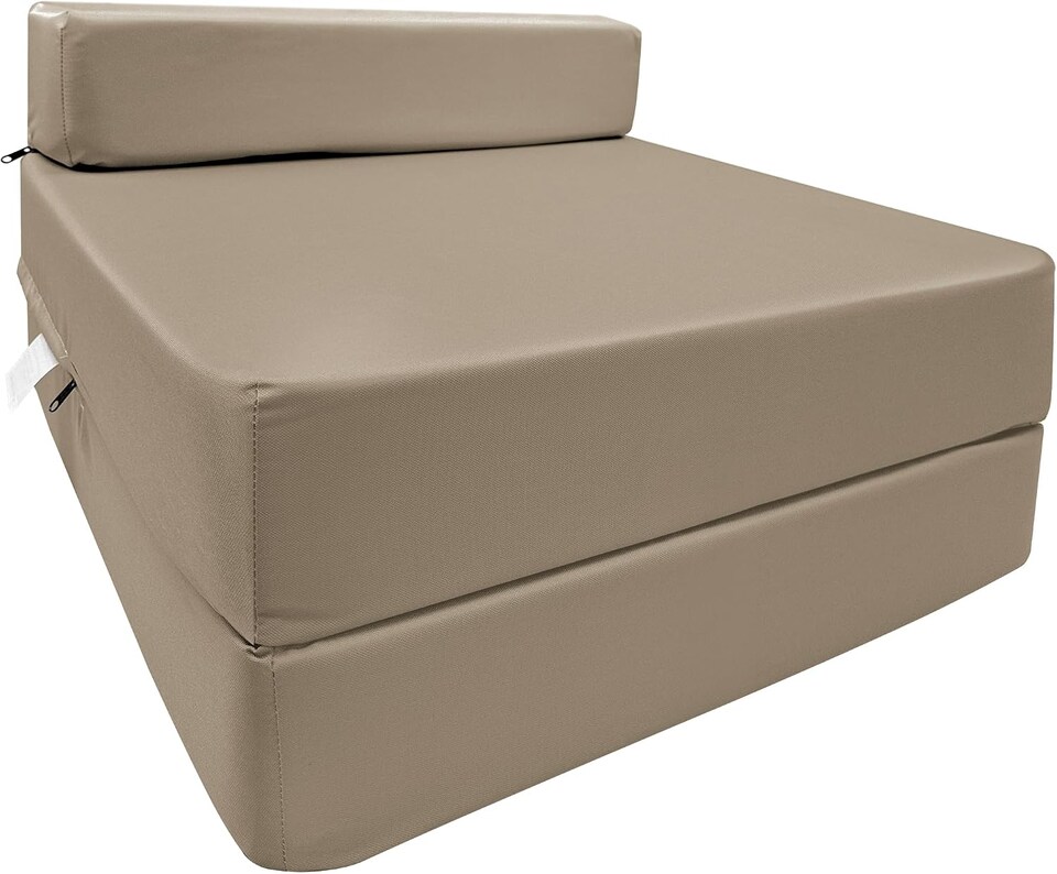 image 1 of Fold Out Single Z Bed Futon Sofa Chair Mattress Beige