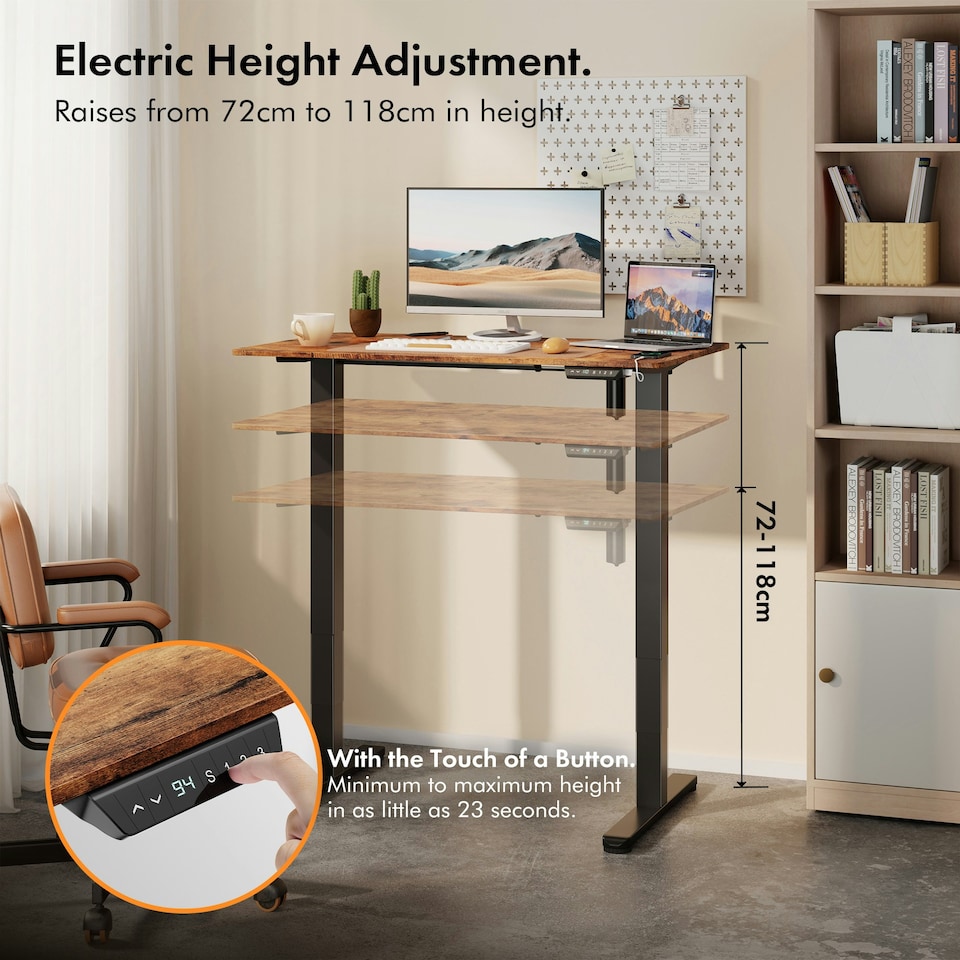 image 1 of VonHaus Adjustable Electric Standing Desk with USB-C charging, Walnut