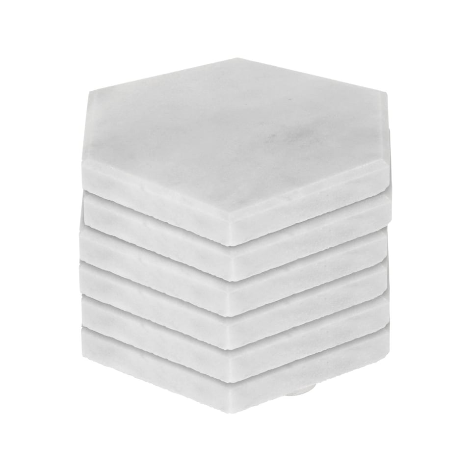 image 1 of Argon Tableware Hexagonal Marble Coasters - 10cm - White - Pack of 6