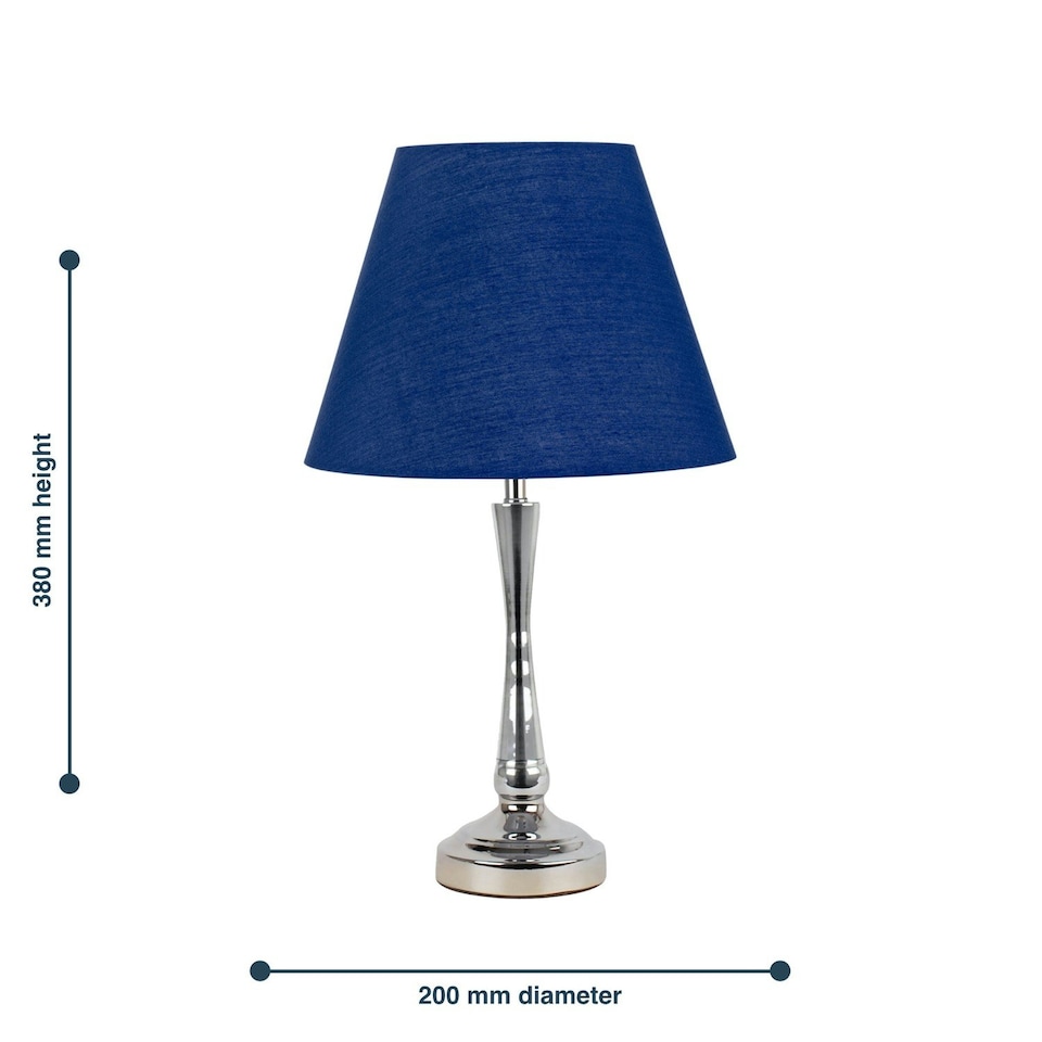 image 1 of Set of 2 Chrome Table Lamps with Stem Detail and Navy Blue Shades Chrome | Blue