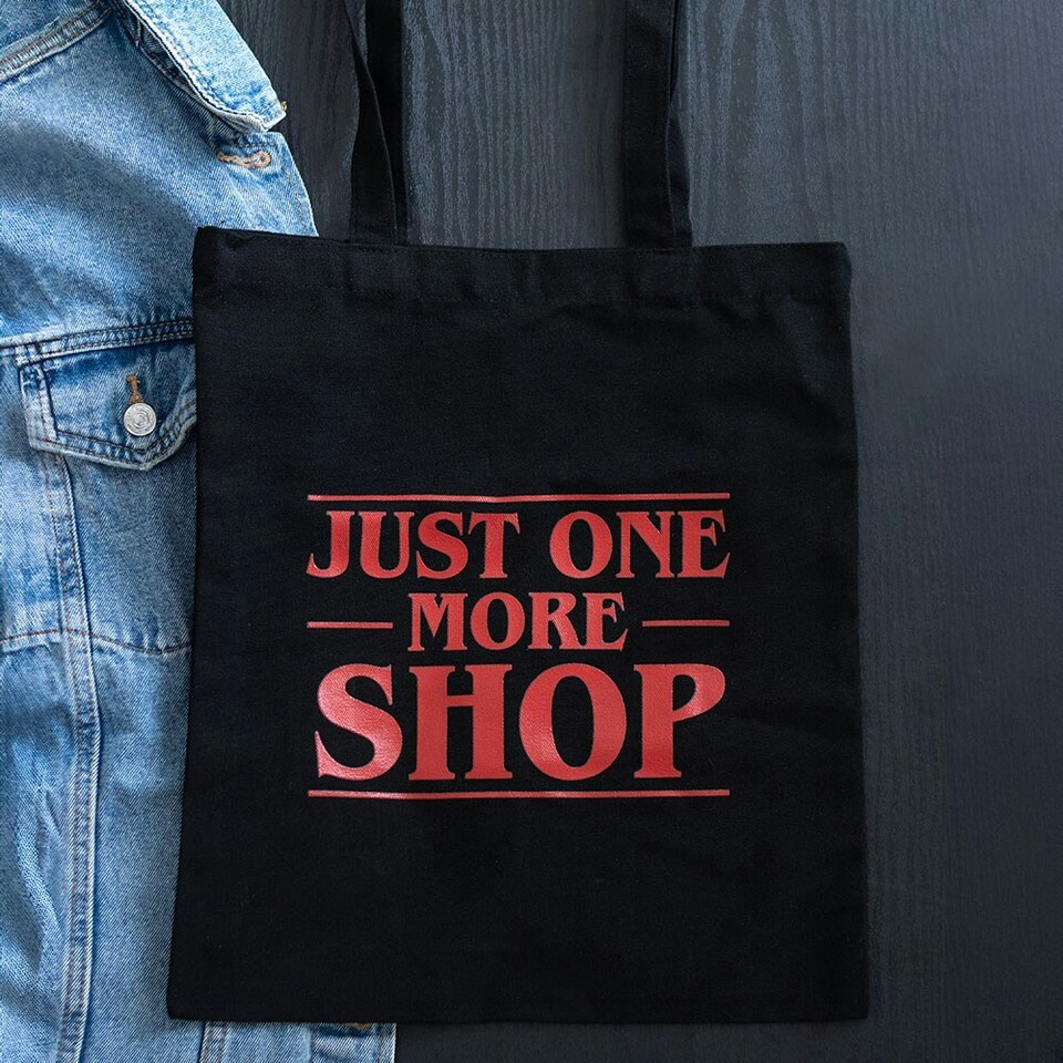 image 1 of Just One More Shop Tote Bag Black