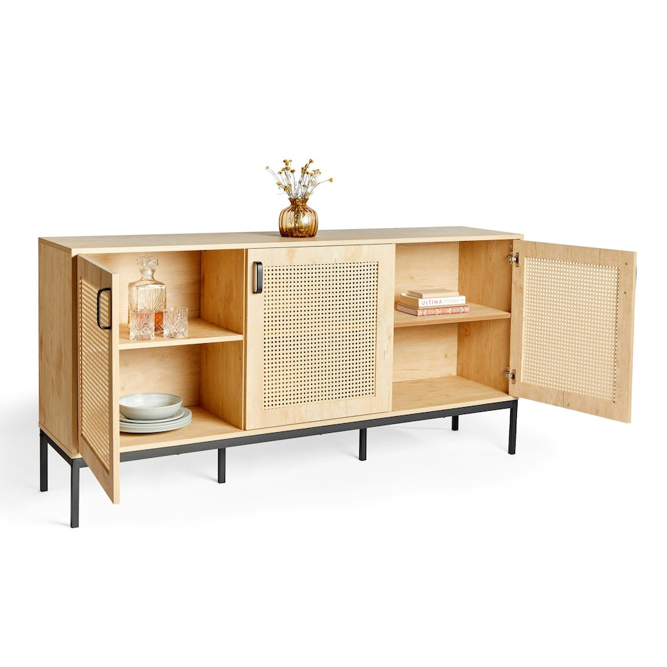 image 1 of VonHaus Rattan Sideboard with 3 Storage Doors & 6 Shelves