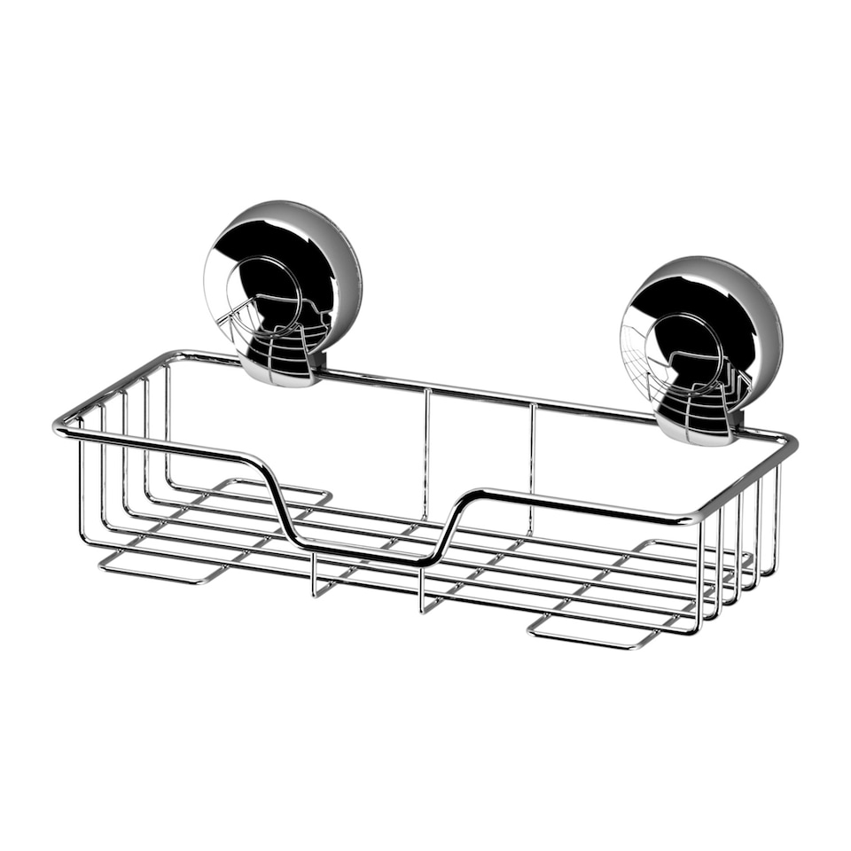 image 1 of Showerdrape Suctionloc Chrome Suction Wall Mounted Rectangular Basket with Mounting Discs | Chrome | Chrome | 1