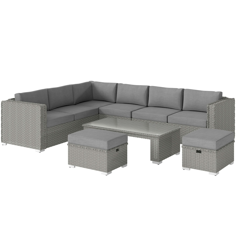 image 1 of Outsunny 6PC PE Rattan Corner Sofa Set Outdoor Conservatory Furniture w/ Cushion