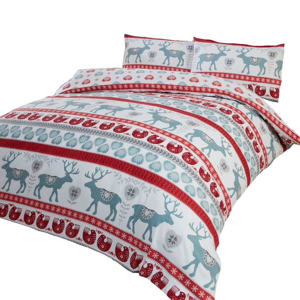image 1 of Scandi Polycotton Duvet Cover Set With Pillowcase Red | Super King