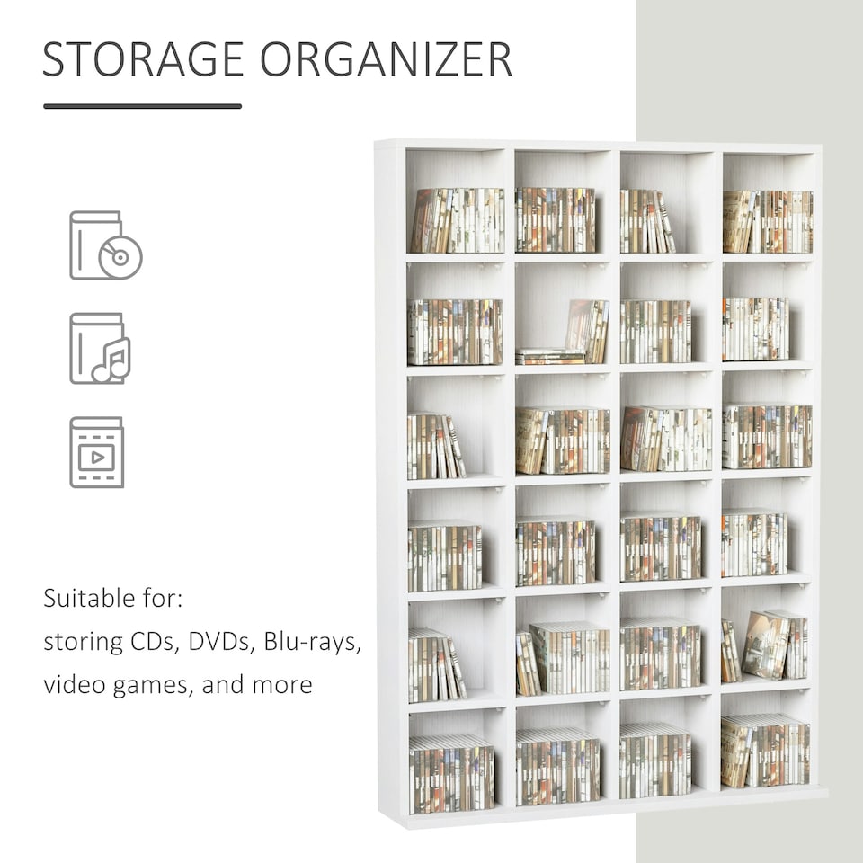 image 1 of HOMCOM DVD CD Media Storage Rack, Video Display Unit, 89 x 130.5 cm, White