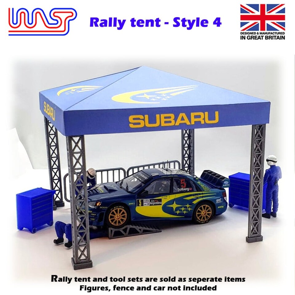 image 1 of Slot Car Trackside Scenery Rally Service Tent Blue Subaru 1:32 Scale WASP