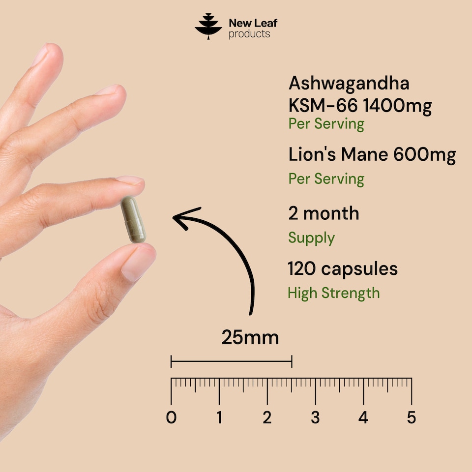 image 1 of Ashwagandha KSM-66 & Lions Mane 120 Capsules 2000mg