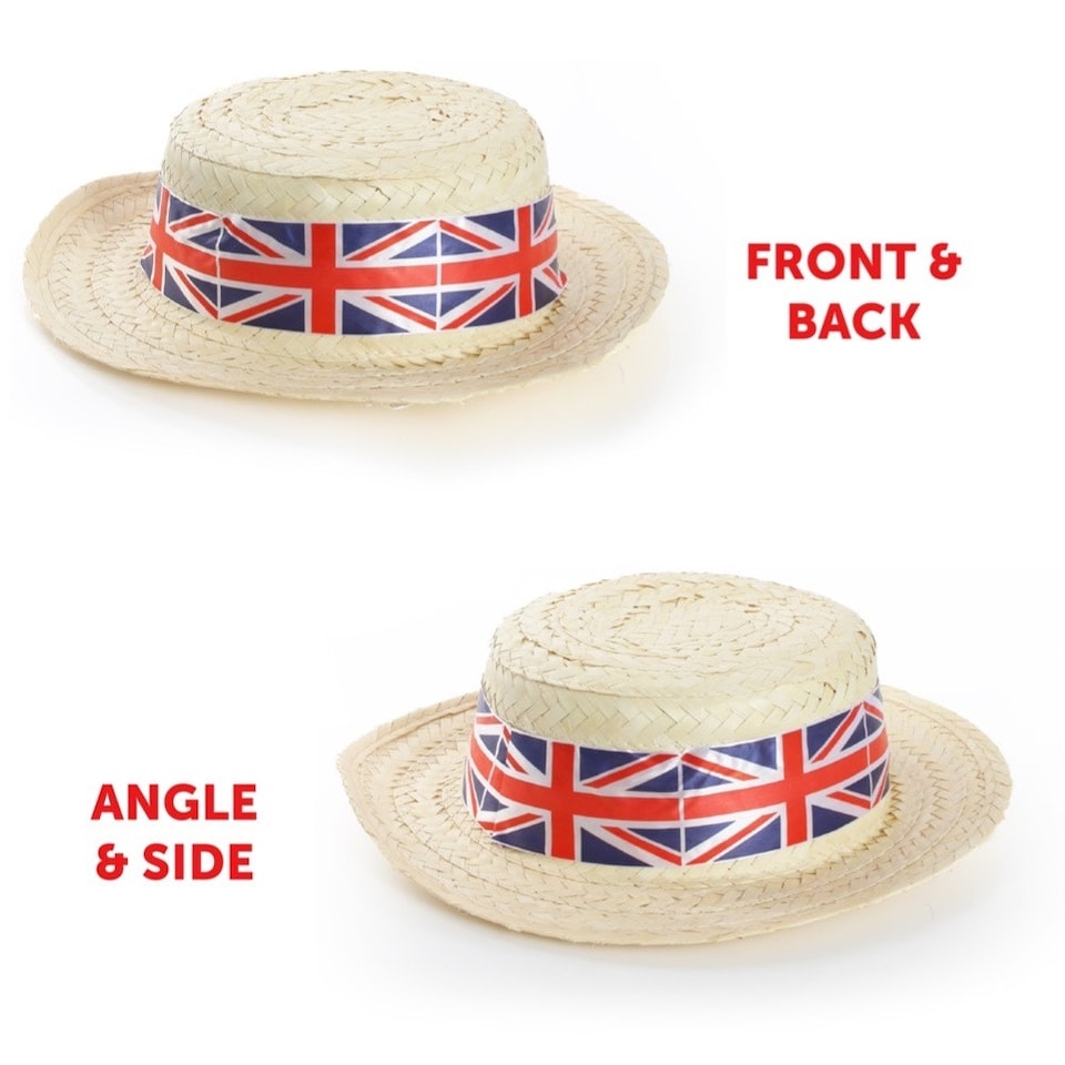 image 1 of Union Jack Boater Hat, Bow Tie & Suspenders Red | One Size