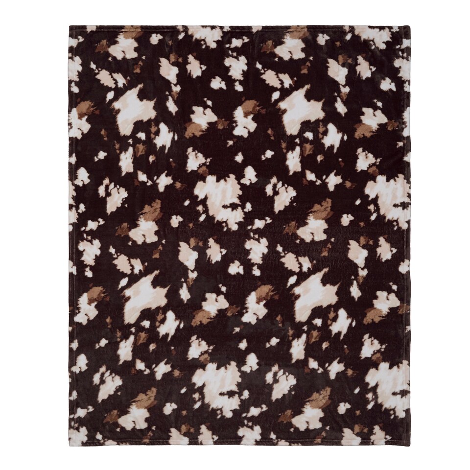 image 1 of Fusion Cow Print Fleece Throw Chocolate