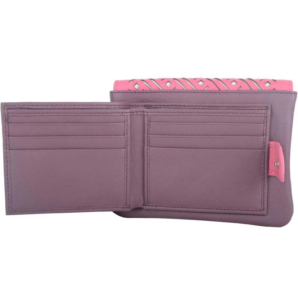 image 1 of Laser Cut Genuine Leather Credit Card Money Holder Wallet Purse Grey | Grey/Turquoise