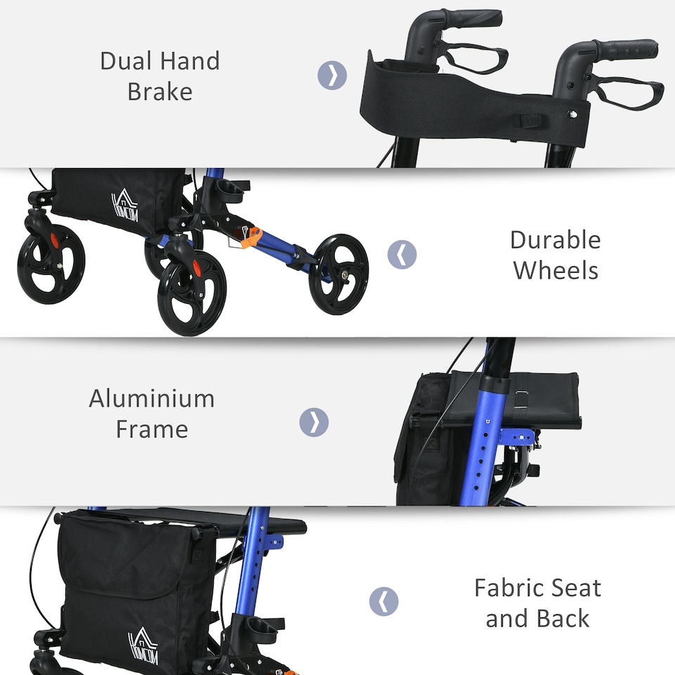 image 1 of HOMCOM 4 Wheel Rollator Walker,  Adjustable Mobility Walker with Bag, Blue