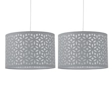 Set of 2 Grey Laser Cut 25cm Pendant Lightshades | Grey | Medium | 2