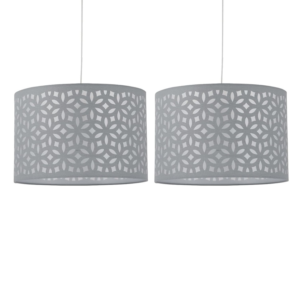 image 1 of Set of 2 Grey Laser Cut 25cm Pendant Lightshades | Grey | Medium | 2