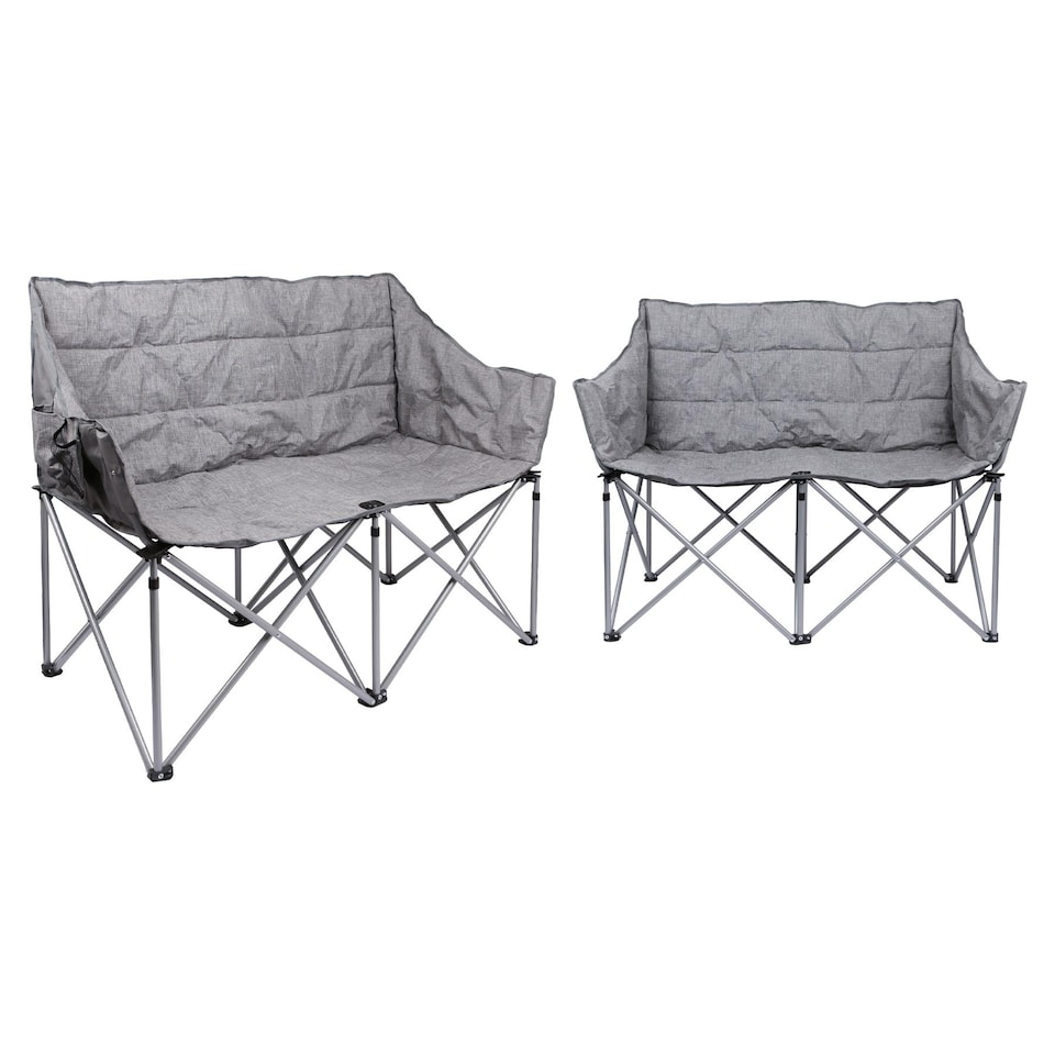 image 1 of Harbour Housewares Double Camping Chair - Grey - 2x Folding Padded 2 Seater Outdoor Garden Beach Fishing Picnic Seat Carry Bag