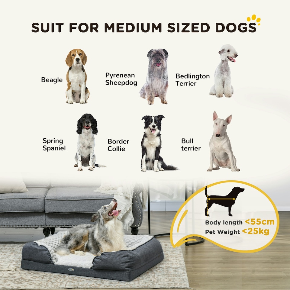 image 1 of PawHut Dog Bed Calming Pet Bed Dog Mattress for Medium Dogs - Charcoal Grey