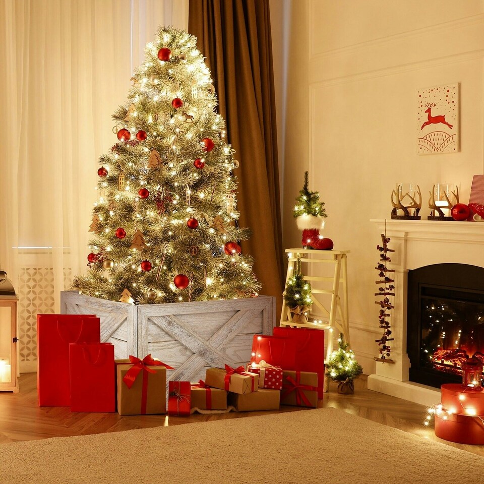 image 1 of COSTWAY Christmas Tree Collar Box Wooden Tree Box Stand Brown | One Size
