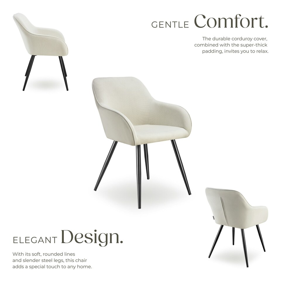 image 1 of Dining Chair Marilyn - corduroy look, upholstered, armchair, continuous backrest - per piece Cream | Cream/Black