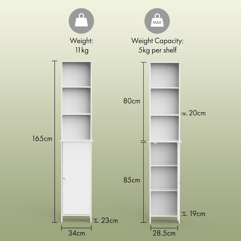 image 1 of VonHaus Holbrook White Freestanding Tall Bathroom Storage Cabinet with 6 Shelves