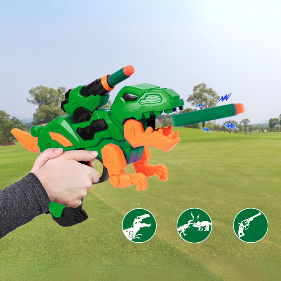 image 1 of Alivio Dinosaur Green Game Blaster Gun With Soft Foam Darts & Targets
