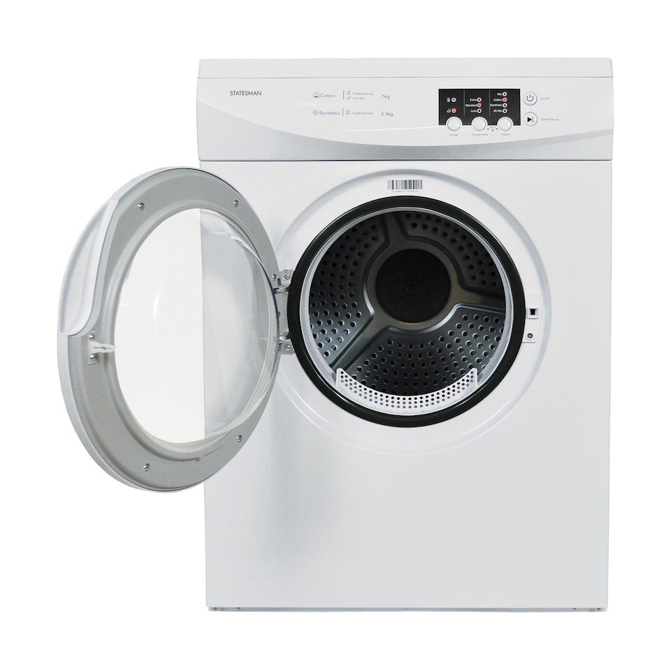 Statesman TVM07W Vented Freestanding Tumble Dryer, 7kg Load Capacity, Anti Crease Function, White
