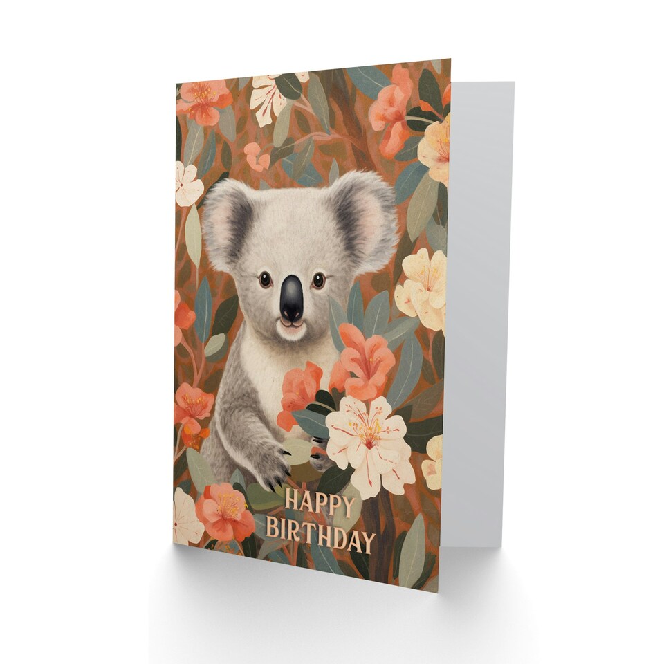 image 1 of Cute Happy Koala in Flowers For Her Birthday Card