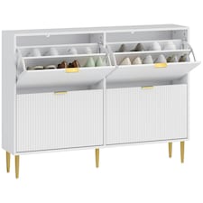HOMCOM Slim Shoe Storage Cabinet with 4 Flip Drawers for Hallway White