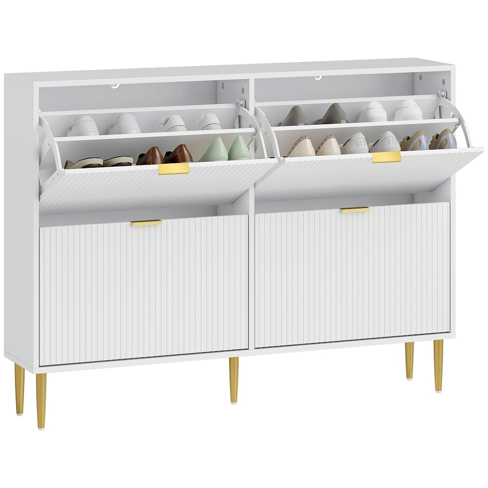 image 1 of HOMCOM Slim Shoe Storage Cabinet with 4 Flip Drawers for Hallway White
