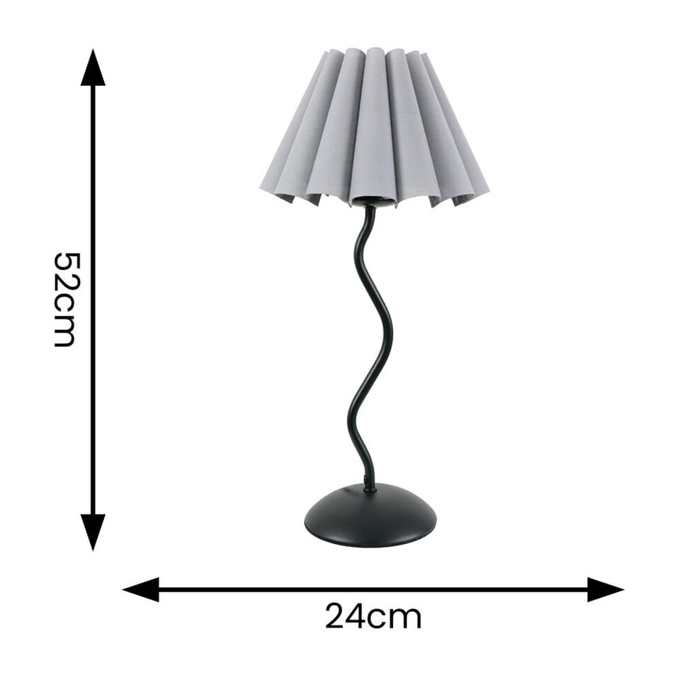 image 1 of ValueLights Wiggle Black Metal Table Lamp Grey Scallop Shade and Bulb