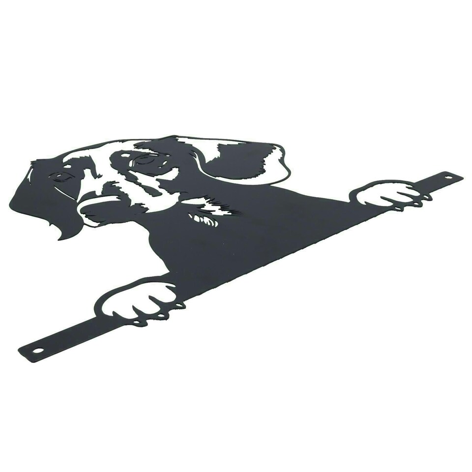 image 1 of Black Metal Peeking Dachshund Silhouette with Fixing Plate Garden Ornament Gift