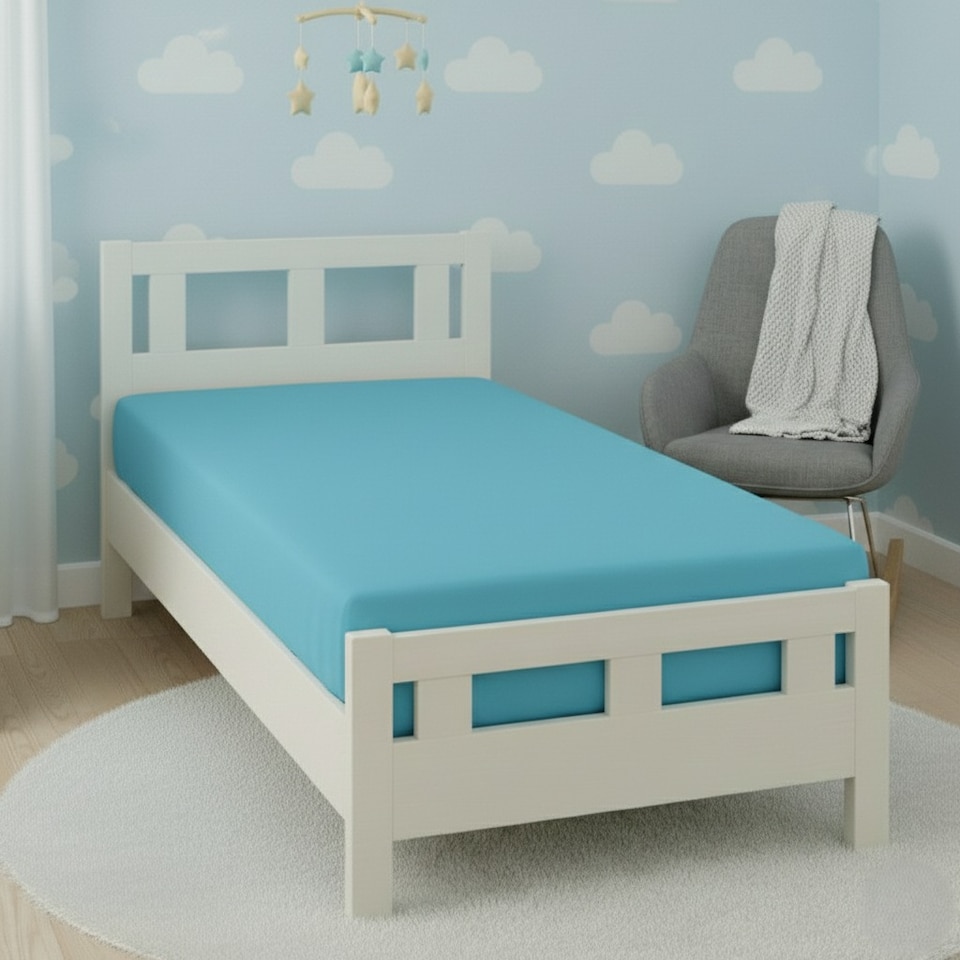 image 1 of Flannelette Cot Bed Fitted Sheet Soft Brushed Cotton Bedding Comfort | Blue | Cot Bed