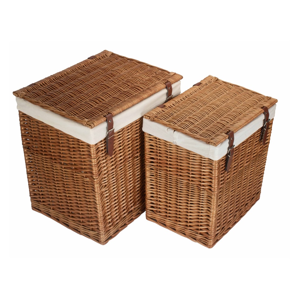 image 1 of Set of 2 Boutique Double Steamed Storage Laundry Wicker Basket | Brown | Brown