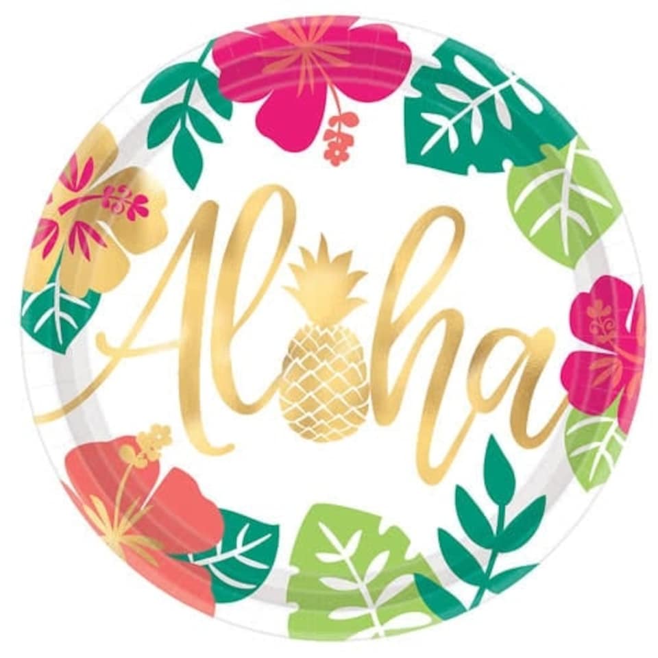 Aloha Summer Round Paper Plates 27cm - Pack of 8