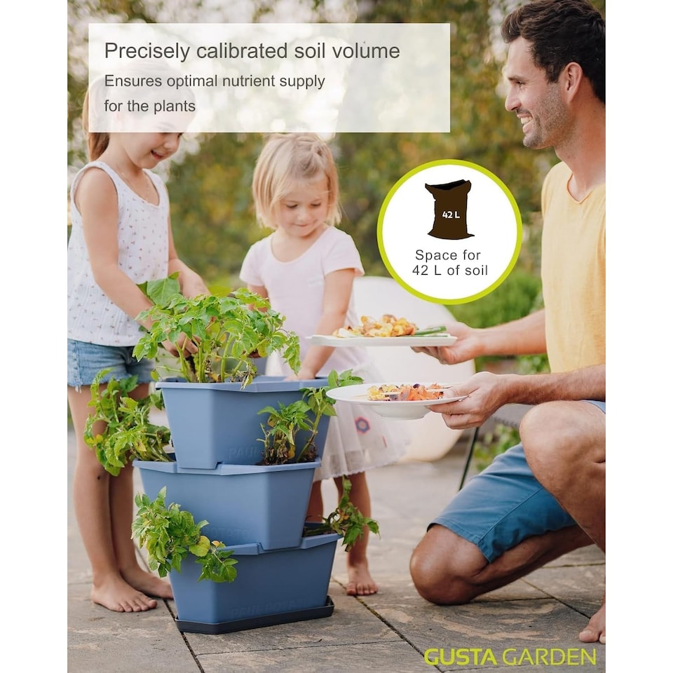 image 1 of GUSTA GARDEN Paul Potato Potato Tower 3-Tier blue - Raised Bed Potato Tower - Garden & Balcony - Pest protection - 0.2m² - 42L Soil Capacity