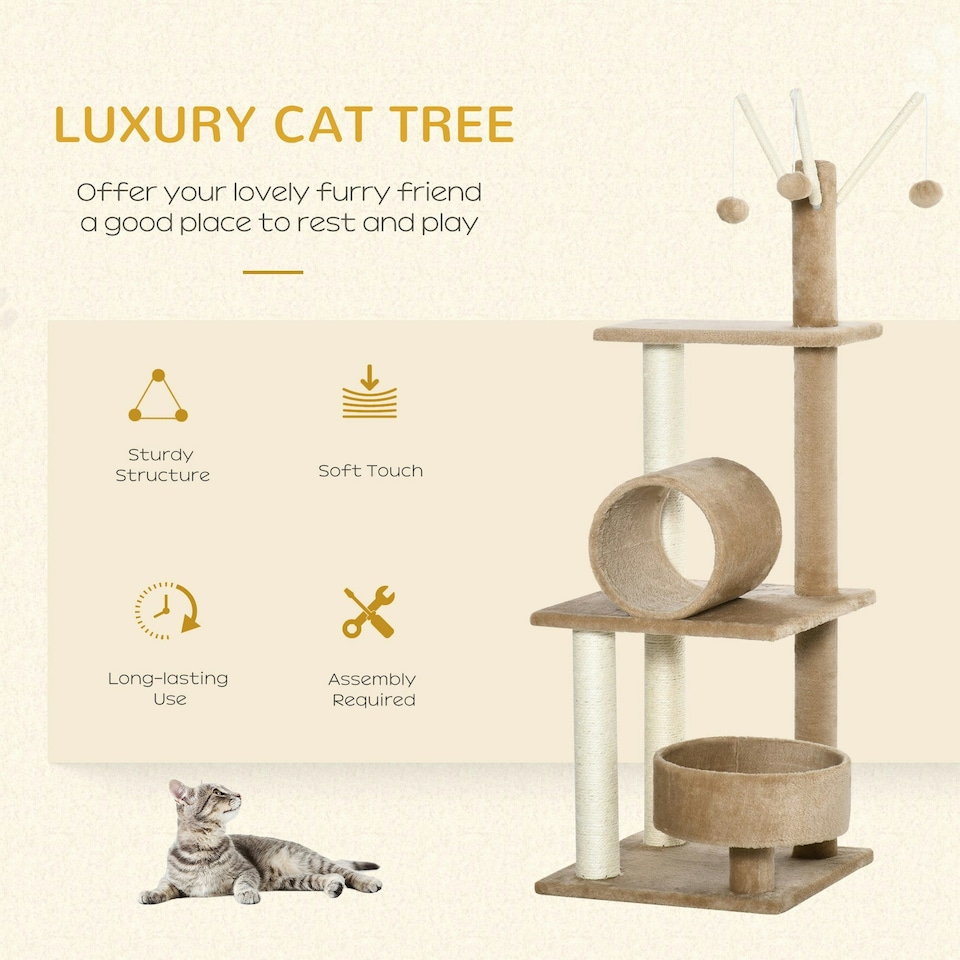 image 1 of PawHut 121cm Cat Tree Tower Activity Centre with Scratching Post Brown