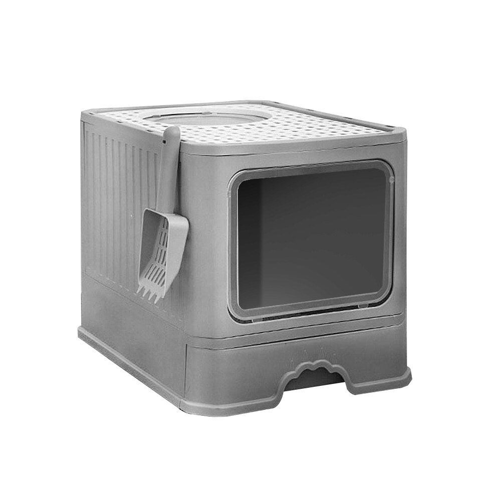 image 1 of Living and Home Enclosed Cat Litter Box | Grey
