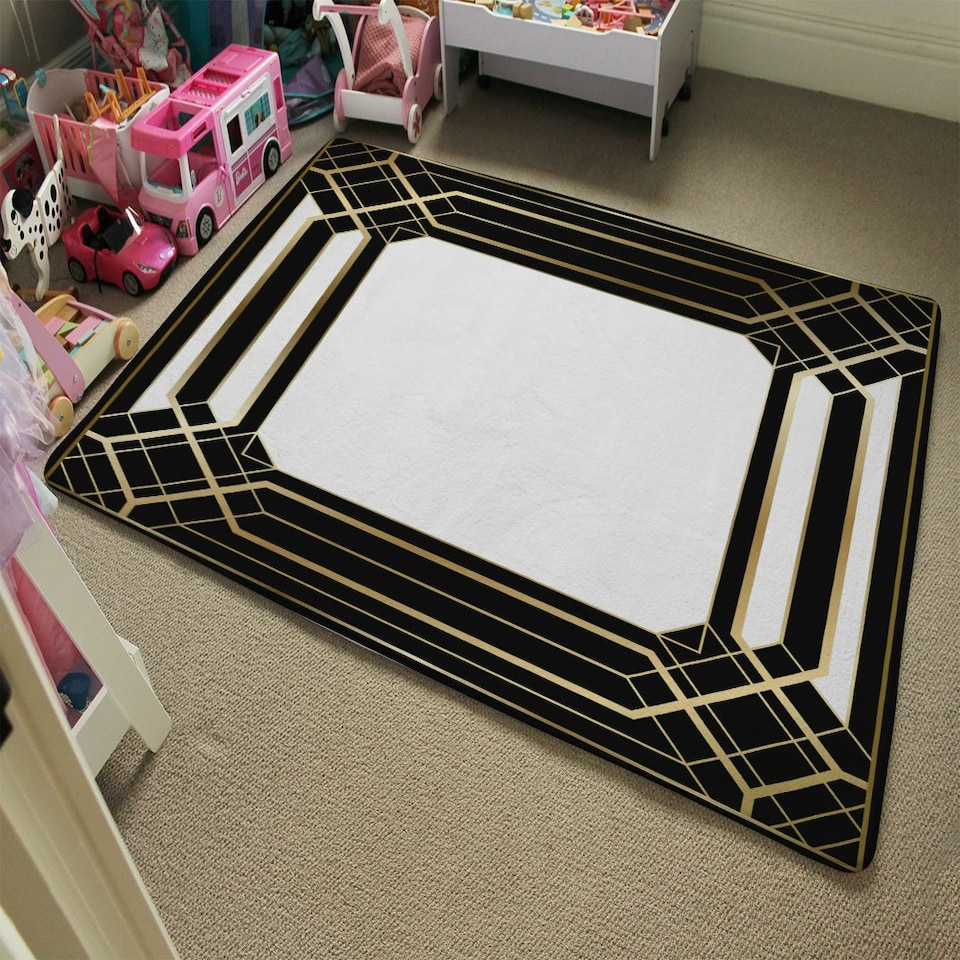 image 1 of Art Deco Black Frame (Rug) Black | Large: 140x200cm
