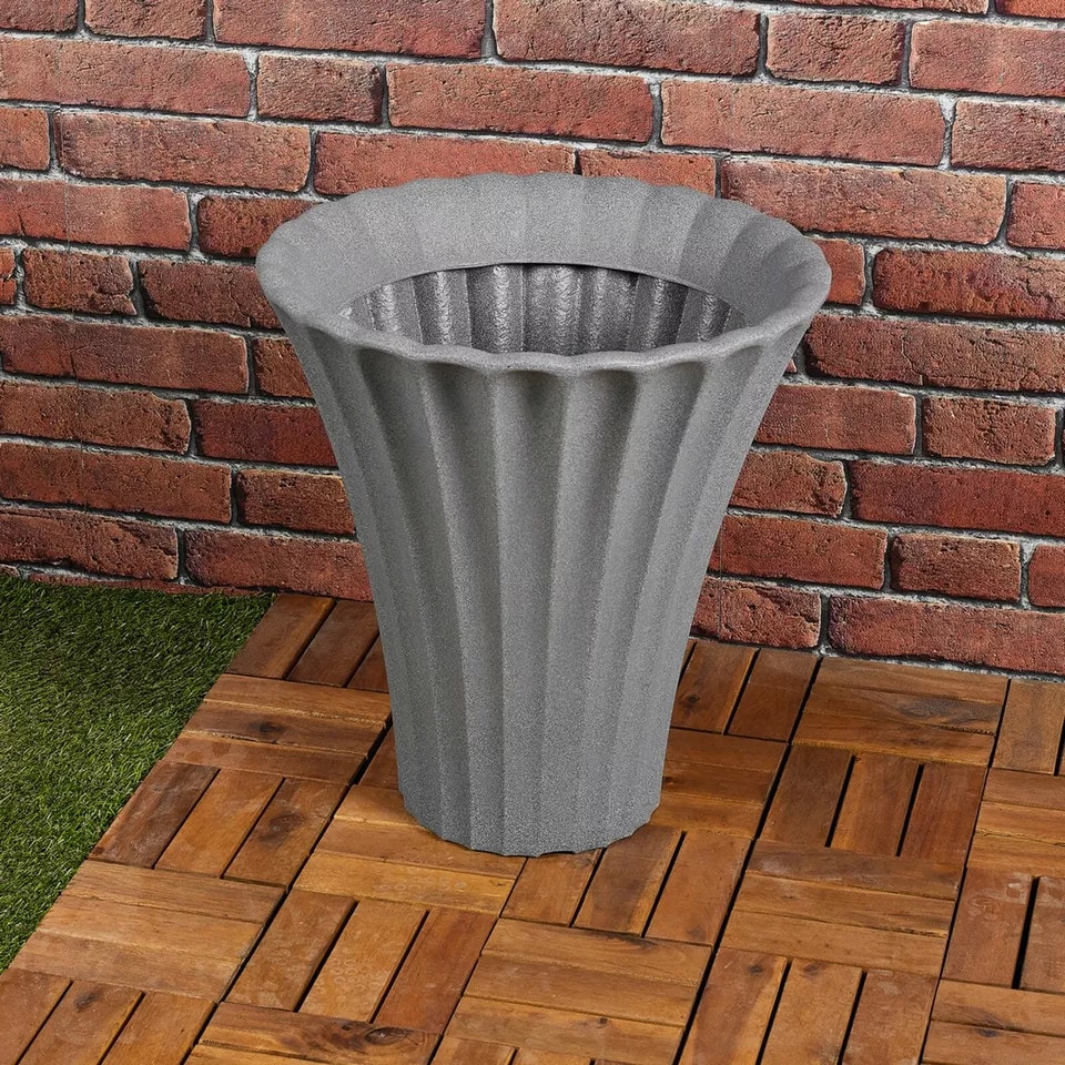 image 1 of Large Flower-Shaped Plastic Planters | Grey | Grey & Set of 1 | 1